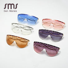 Load image into Gallery viewer, Oversized Rimless Sunglasses Women  Rhinestone Sunglasses Unique Curved Legs Vintage One Piece Clear Lens Crystal Glasses