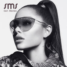 Load image into Gallery viewer, Oversized Rimless Sunglasses Women  Rhinestone Sunglasses Unique Curved Legs Vintage One Piece Clear Lens Crystal Glasses