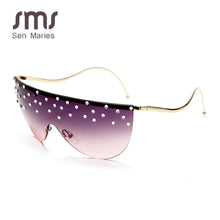 Load image into Gallery viewer, Oversized Rimless Sunglasses Women  Rhinestone Sunglasses Unique Curved Legs Vintage One Piece Clear Lens Crystal Glasses
