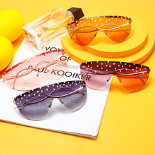 Load image into Gallery viewer, Oversized Rimless Sunglasses Women  Rhinestone Sunglasses Unique Curved Legs Vintage One Piece Clear Lens Crystal Glasses
