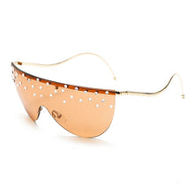 Load image into Gallery viewer, Oversized Rimless Sunglasses Women  Rhinestone Sunglasses Unique Curved Legs Vintage One Piece Clear Lens Crystal Glasses