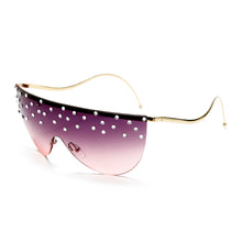 Load image into Gallery viewer, Oversized Rimless Sunglasses Women  Rhinestone Sunglasses Unique Curved Legs Vintage One Piece Clear Lens Crystal Glasses