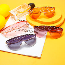 Load image into Gallery viewer, Oversized Rimless Sunglasses Women  Rhinestone Sunglasses Unique Curved Legs Vintage One Piece Clear Lens Crystal Glasses