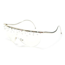 Load image into Gallery viewer, Oversized Rimless Sunglasses Women  Rhinestone Sunglasses Unique Curved Legs Vintage One Piece Clear Lens Crystal Glasses