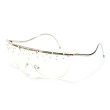 Load image into Gallery viewer, Oversized Rimless Sunglasses Women  Rhinestone Sunglasses Unique Curved Legs Vintage One Piece Clear Lens Crystal Glasses