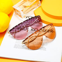 Load image into Gallery viewer, Oversized Rimless Sunglasses Women  Rhinestone Sunglasses Unique Curved Legs Vintage One Piece Clear Lens Crystal Glasses