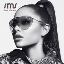 Load image into Gallery viewer, Oversized Rimless Sunglasses Women  Rhinestone Sunglasses Unique Curved Legs Vintage One Piece Clear Lens Crystal Glasses