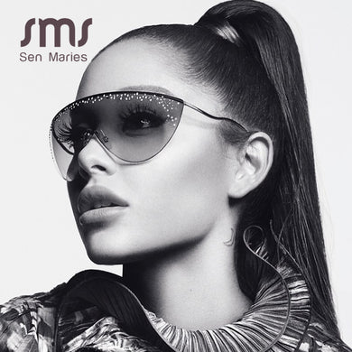 Oversized Rimless Sunglasses Women  Rhinestone Sunglasses Unique Curved Legs Vintage One Piece Clear Lens Crystal Glasses