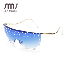 Load image into Gallery viewer, Oversized Rimless Sunglasses Women  Rhinestone Sunglasses Unique Curved Legs Vintage One Piece Clear Lens Crystal Glasses