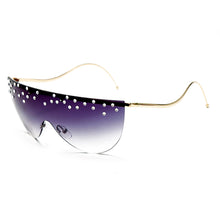 Load image into Gallery viewer, Oversized Rimless Sunglasses Women  Rhinestone Sunglasses Unique Curved Legs Vintage One Piece Clear Lens Crystal Glasses