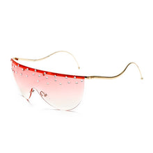 Load image into Gallery viewer, Oversized Rimless Sunglasses Women  Rhinestone Sunglasses Unique Curved Legs Vintage One Piece Clear Lens Crystal Glasses