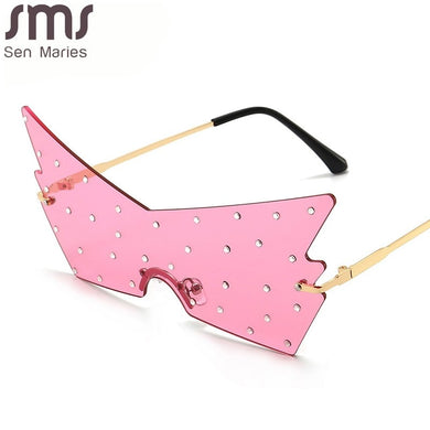 Oversized Rimless Sunglasses Women Men  Brand Designer Sun Glasses Men Big Frames Retro Vintage Eyeglasses Diamond Punk