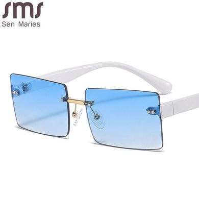 Oversized Rimless Sunglasses Women Vintage Brand Designer Square Sun Glasses Shades Female Pilot Big Frames Eyeglasses UV400