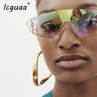 Oversized Rimless steampunk Sunglasses Women Vintage  Brand Onepiece Men sunglasses women 2023 Gafas Glasses UV400