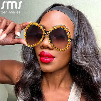 Oversized Round Sunglasses Women Brand Vintage Big Frames Sun Glasses Female Flower Eyeglasses Oculos Lunette De Soleil Femm