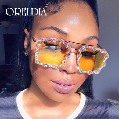 Oversized Square Diamond Sunglasses Women 2023 Colorful  Crystal Punk Sunglasses Ladies Eyewear Rhinestone okulary