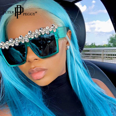 Oversized Square Diamond Sunglasses Women  Brand Rhinestone Sunglasses Men One Piece Punk Gafas Shades Glasses