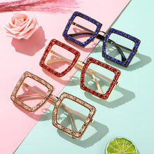 Load image into Gallery viewer, Oversized Square Eyeglasses Women  Crystal Sunglasses Frames UV400 Shiny Rhinestone Eyegwear Spectacle Frames Decorations