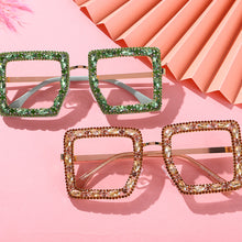 Load image into Gallery viewer, Oversized Square Eyeglasses Women  Crystal Sunglasses Frames UV400 Shiny Rhinestone Eyegwear Spectacle Frames Decorations