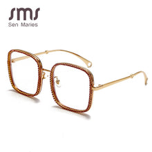 Load image into Gallery viewer, Oversized Square Glasses Frames Women 2023 Vintage Diamond Sunglasses Red Blue Crystal Chain Glasses Female Eyewear