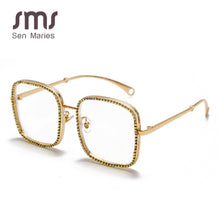 Load image into Gallery viewer, Oversized Square Glasses Frames Women 2023 Vintage Diamond Sunglasses Red Blue Crystal Chain Glasses Female Eyewear