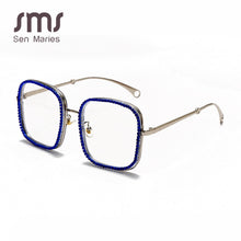 Load image into Gallery viewer, Oversized Square Glasses Frames Women 2023 Vintage Diamond Sunglasses Red Blue Crystal Chain Glasses Female Eyewear