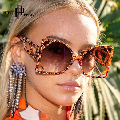 Oversized Square  Sunglasses Vintage Leopard One Piece Big Frame Glasses Women Punk Eyewear Shades UV400