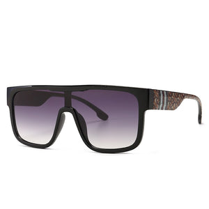 Oversized Square One Lens Stripe Sunglasses Men Women Shades UV400 Vintage Glasses