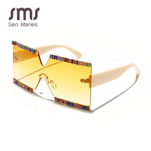 Load image into Gallery viewer, Oversized Square Rhinestone Sunglasses Women Mix Diamond Design Big Frame  Large Flat Top Sun Glasses Trendy Shades