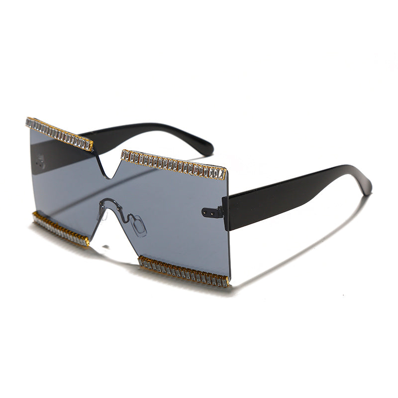 Oversized Square Rhinestone Sunglasses Women Mix Diamond Design Big Frame  Large Flat Top Sun Glasses Trendy Shades