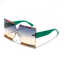 Load image into Gallery viewer, Oversized Square Rhinestone Sunglasses Women Mix Diamond Design Big Frame  Large Flat Top Sun Glasses Trendy Shades