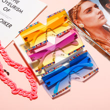 Load image into Gallery viewer, Oversized Square Rhinestone Sunglasses Women Mix Diamond Design Big Frame  Large Flat Top Sun Glasses Trendy Shades