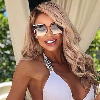 Oversized Square Sun Glasses Ladies 2023  Pearl Sunglasses Women Brand Designer Shades Big Frame Oculos