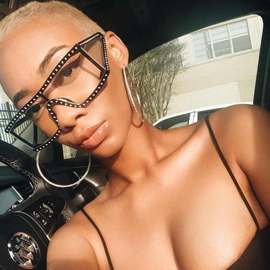 Oversized Square Sunglasses For Women Unique Diamond Encrusted One Peiece Sun Glasses Vintage Gafas de sol mujer UV400