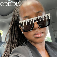 Load image into Gallery viewer, Oversized Square Sunglasses Ladies Rhinestone Tassel Sunglasses Gradient Color Lens Sunglasses Men's Accessories UV400