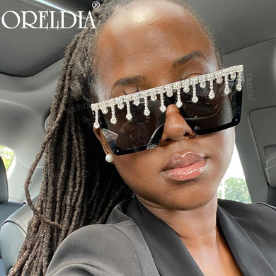 Oversized Square Sunglasses Ladies Rhinestone Tassel Sunglasses Gradient Color Lens Sunglasses Men's Accessories UV400