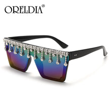 Load image into Gallery viewer, Oversized Square Sunglasses Ladies Rhinestone Tassel Sunglasses Gradient Color Lens Sunglasses Men's Accessories UV400