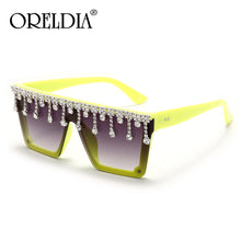 Load image into Gallery viewer, Oversized Square Sunglasses Ladies Rhinestone Tassel Sunglasses Gradient Color Lens Sunglasses Men's Accessories UV400