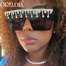 Load image into Gallery viewer, Oversized Square Sunglasses Ladies Rhinestone Tassel Sunglasses Gradient Color Lens Sunglasses Men's Accessories UV400