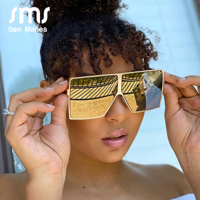 Oversized Square Sunglasses Women 2023 Metal Frame Vintage Sunglasses Men Mirror Blue Gold Sun Glasses UV400 Oculos