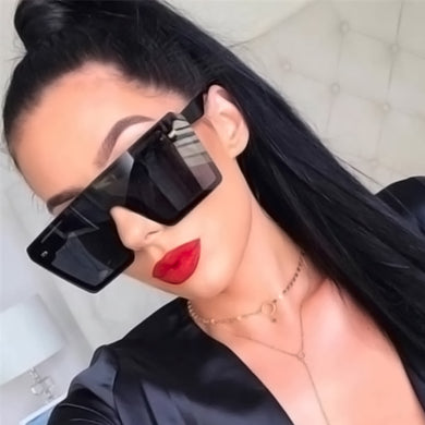 Oversized Square Sunglasses Women 2023  Brand Flat Top Brown Black Clear Lens One Piece Female Gafas Shade Mirror