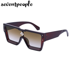 Oversized Square Sunglasses Women 2023 Big Frame One Piece Diamond Sun Glasses for Female Large Flat Top Eyewear Unisex