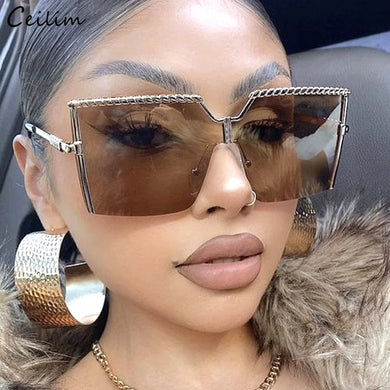 Oversized Square Sunglasses Women 2023  Brand Designer Vintage Big Frame Gradient Sun Glasses Rimless Female Shade UV400