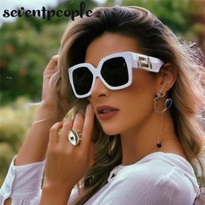 Oversized Square Sunglasses Women 2023  Brand Large Frame Sun Glasses For Men Retro Zonnebril Dames Metal Logo