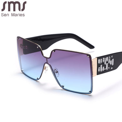 Oversized Square Sunglasses Women Brand Designer Rhinestone Sun Glasses Men UV400 Rimless Gradient Shades One Piece Eyewear