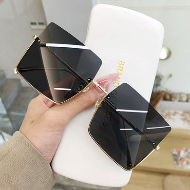 Oversized Square Sunglasses Women Brand Designer Vintage Half Frame Sun Glasses Female Metal Cutting Lens Ladies Eyeglasses