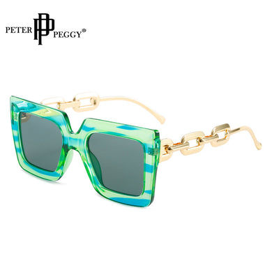 Occhiali da sole quadrati oversize da donna di marca Occhiali da sole con montatura a catena in metallo grande da donna con tonalità nere Occhiali Oculos