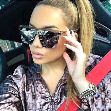 Oversized Square Sunglasses Women  Brand Flat Top Big Pink Black Clear Lens One Piece Female Gafas Shade Mirror