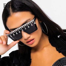 Load image into Gallery viewer, Oversized Sunglasses Tassel Shades Steampunk Sun Wear Crystal Diamond  Eye Wear One-Piece   Brand Shades Oculos