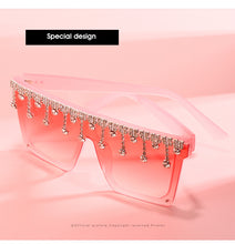 Load image into Gallery viewer, Oversized Sunglasses Tassel Shades Steampunk Sun Wear Crystal Diamond  Eye Wear One-Piece   Brand Shades Oculos